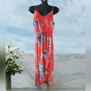 Sienna Sky | Dopamine Coral Floral Maxi Dress | Size L